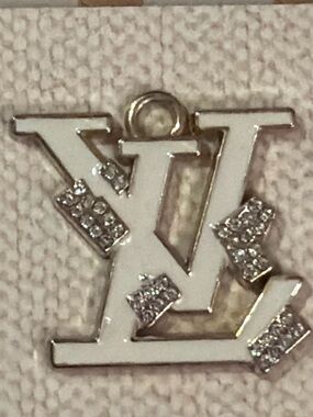 White and silver-Tone LV Monogram Pendant with Rhinestones